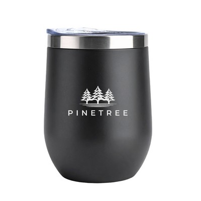 Carolina 12oz stemless vacuum insulated steel cup, matte black w/clear lid