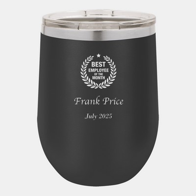 Polar Camel Vacuum Black Insulated Stemless Wine Tumbler with Lid, 12oz